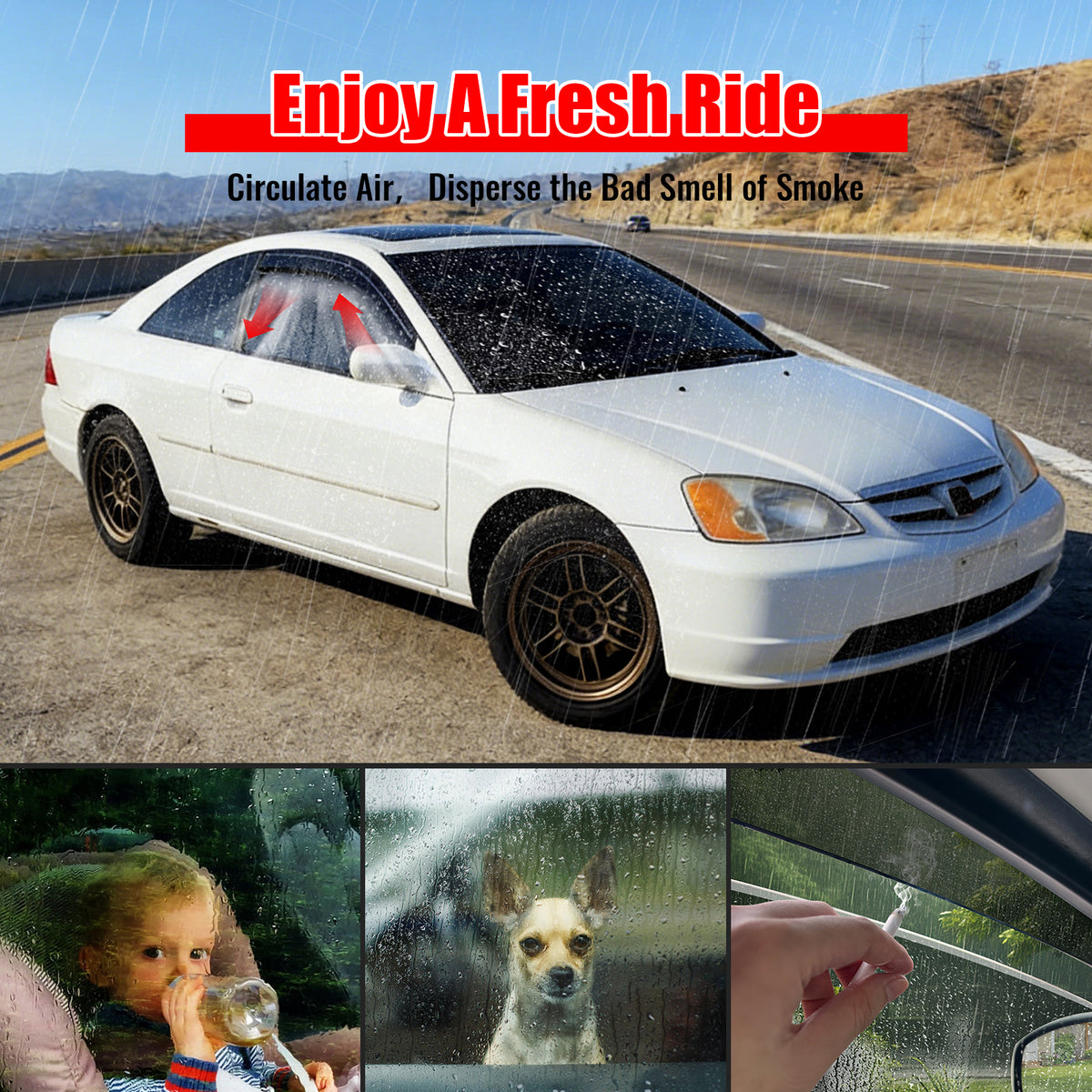 Fits 01-05 Honda Civic Coupe Acrylic Window Visors 2Pc Set