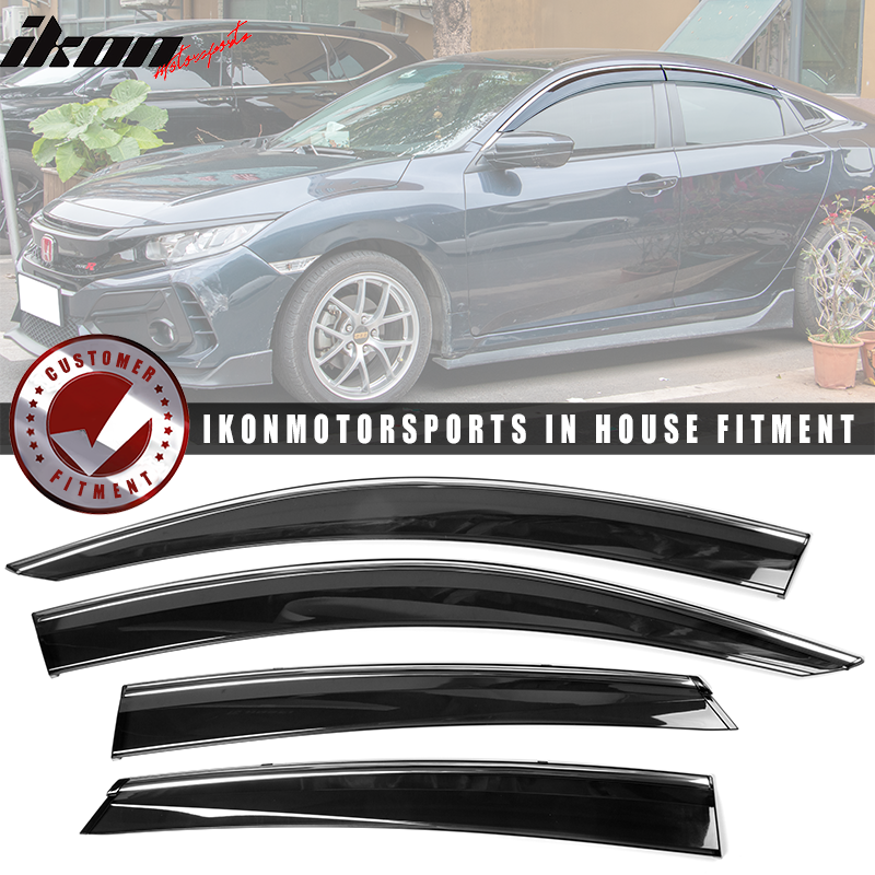 2016-2021 Honda Civic OE/Factory Style Window Visors w/ Chrome Trim PC