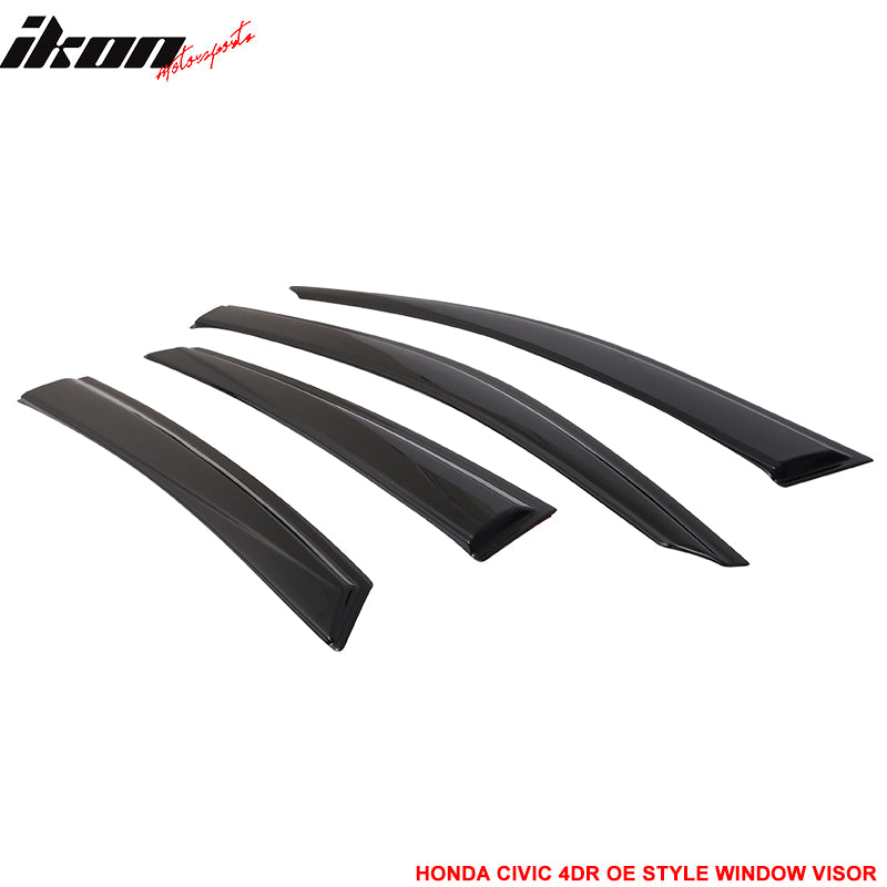 IKON MOTORSPORTS, Window Visor Compatible With 2016-2021 Honda Civic Sedan Vent Sun Shade Rain Guards Side Window Deflectors