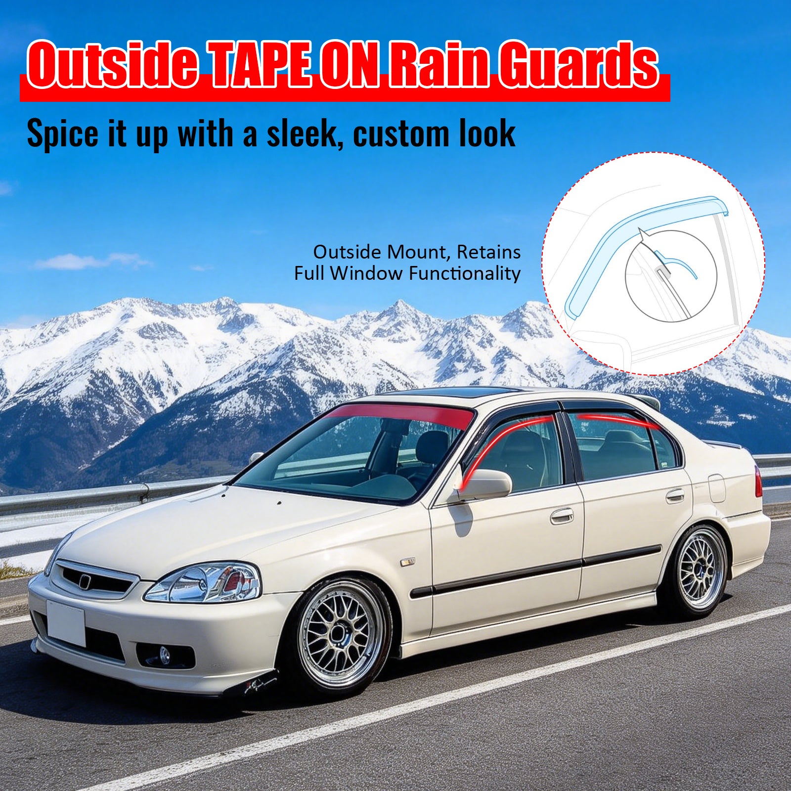 Fits 96-00 Honda Civic Sedan Window Visors Sun Rain Guard Deflector Acrylic 4PC