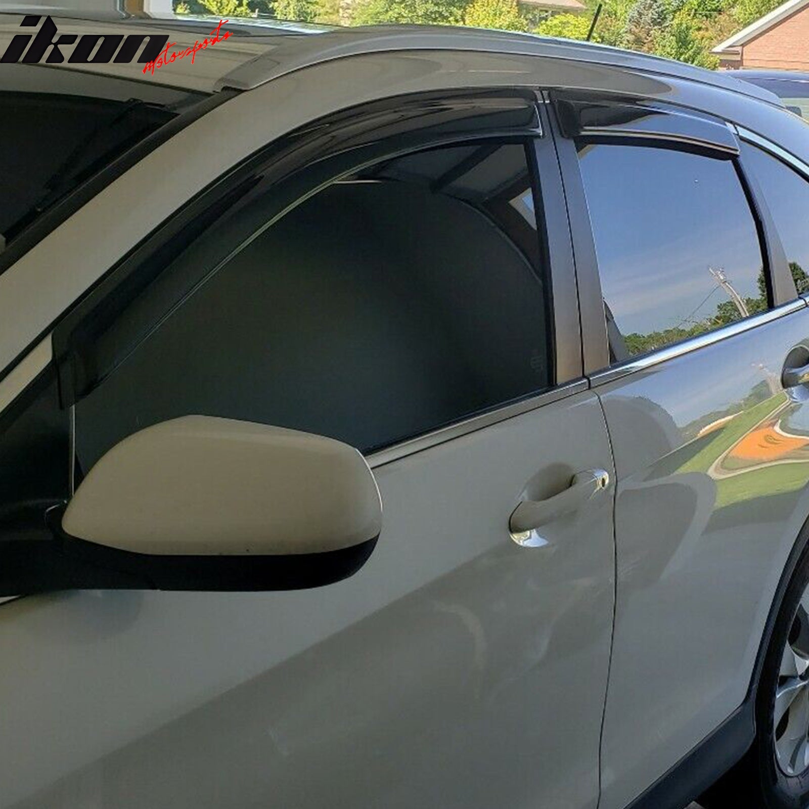 Window Visor Compatible With 2012-2016 Honda CRV CR-V SUV, Slim Style Acrylic Smoke Tinted Sun Rain Shade Guard Wind Vent Air Deflector by IKON MOTORSPORTS, 2013 2014 2015