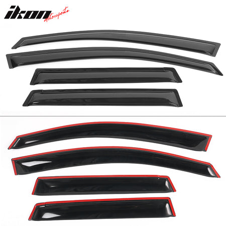 IKON MOTORSPORTS Tape On External Window Visor, Deflector Compatible With 2007-2008 Honda Fit, Slim Tinted Acrylic Resistant Shield Cover Wind Sun Rain Guard