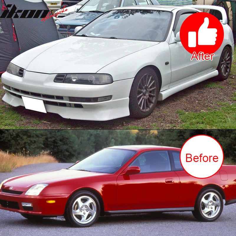 IKON MOTORSPORTS Tape On External Window Visors, Compatible With 1992-1996 Honda Prelude Smoke Acrylic Slim Style Deflector Rain Guards