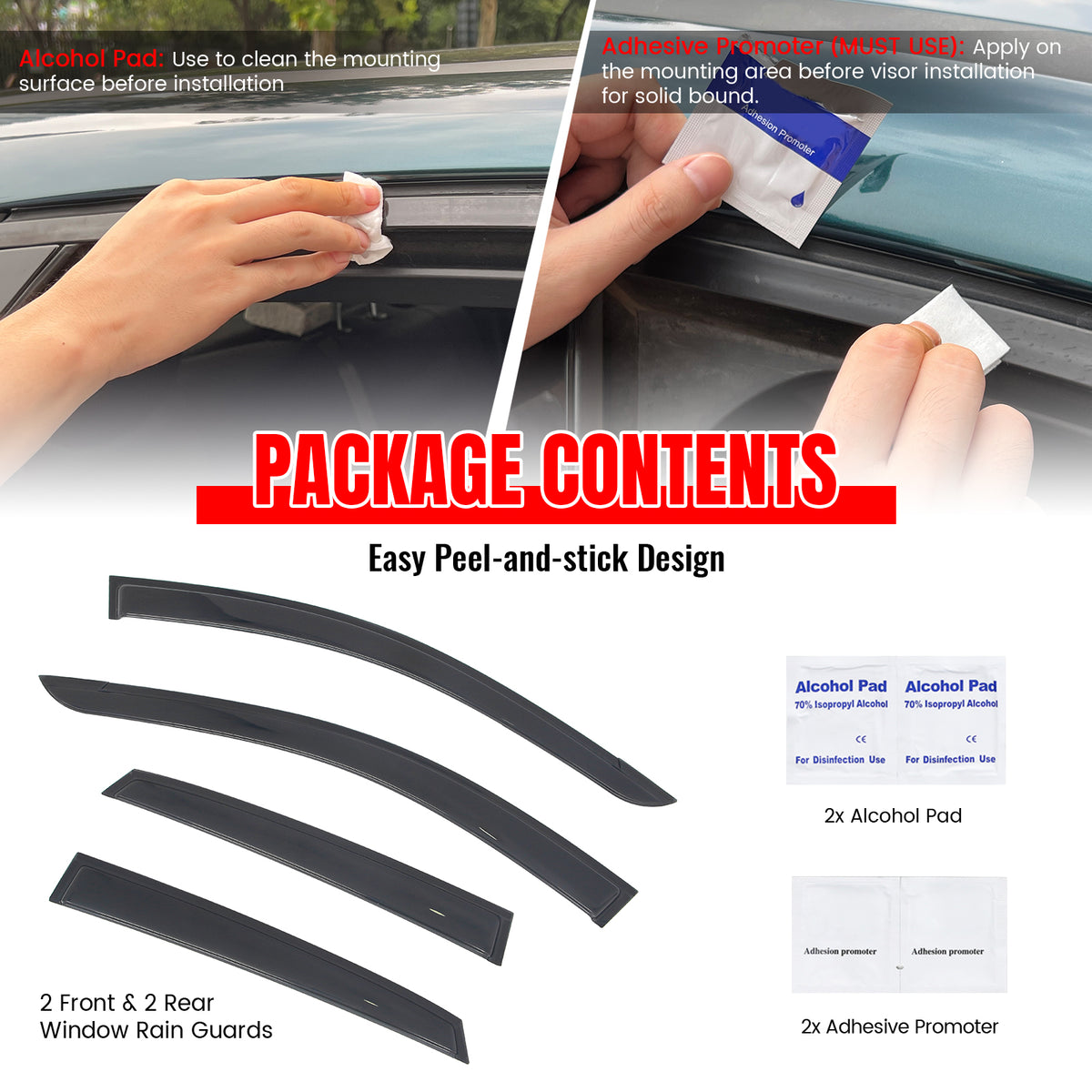 Fits 18-23 Hyundai Kona Tape-on Window Visors Vent Rain Sun Guards Deflectors