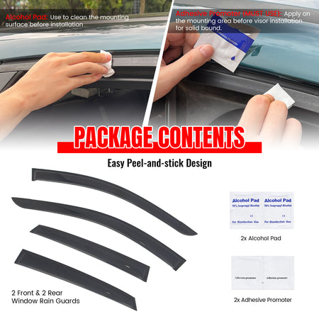 Fits 18-23 Hyundai Kona Tape-on Window Visors Vent Rain Sun Guards Deflectors