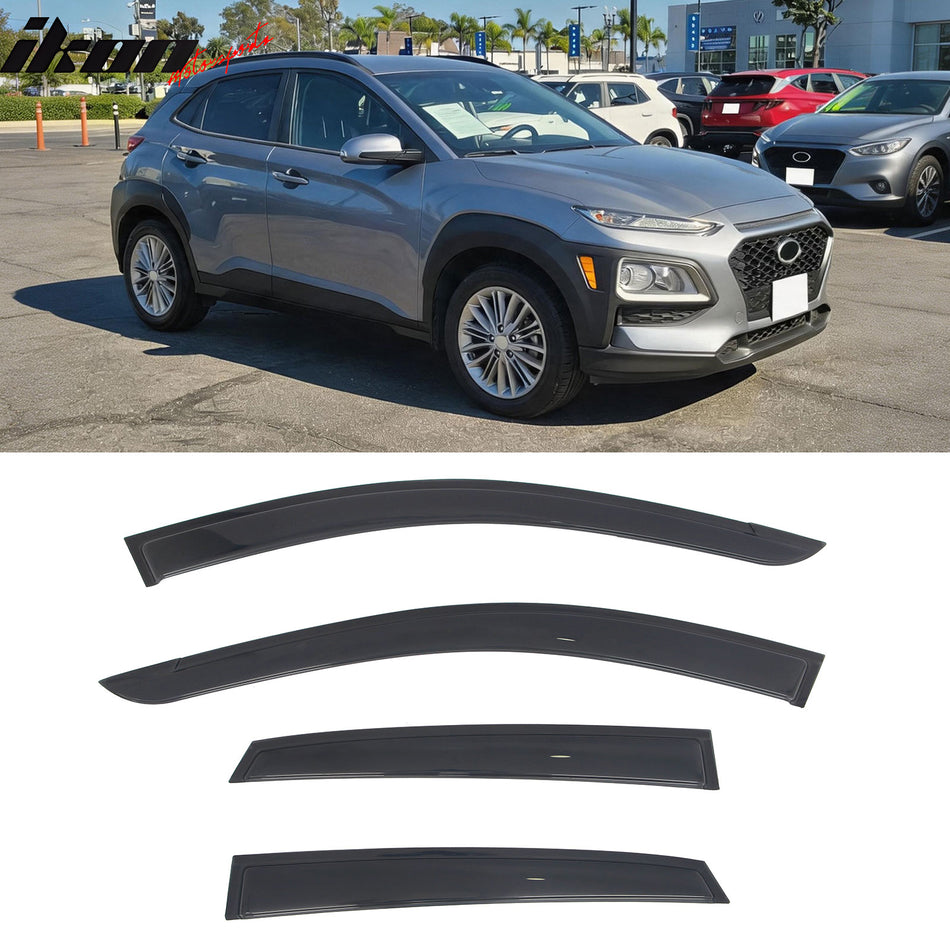2018-2023 Hyundai Kona Tape-on Window Visors Sun Shades Vent Rain Guards Deflectors Acrylic Smoke/Tinted 4PCS