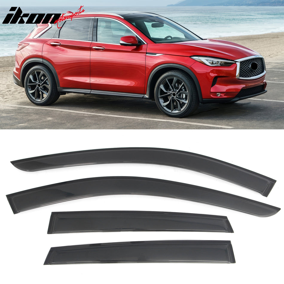 2019-2025 INFINITI QX50 Tape-on Window Visors Sun Shades Vent Rain Guards Deflectors Acrylic Smoke/Tinted 4PCS