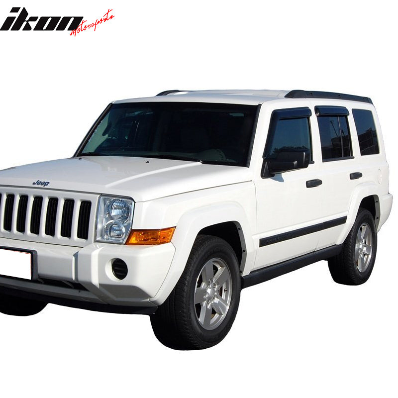Window Visor Deflector Compatible With 2006-2010 Jeep Commander, Slim Tinted Acrylic Resistant Shield Cover Wind Sun Rain Guard by IKON MOTORSPORTS, 2007 2008 2009