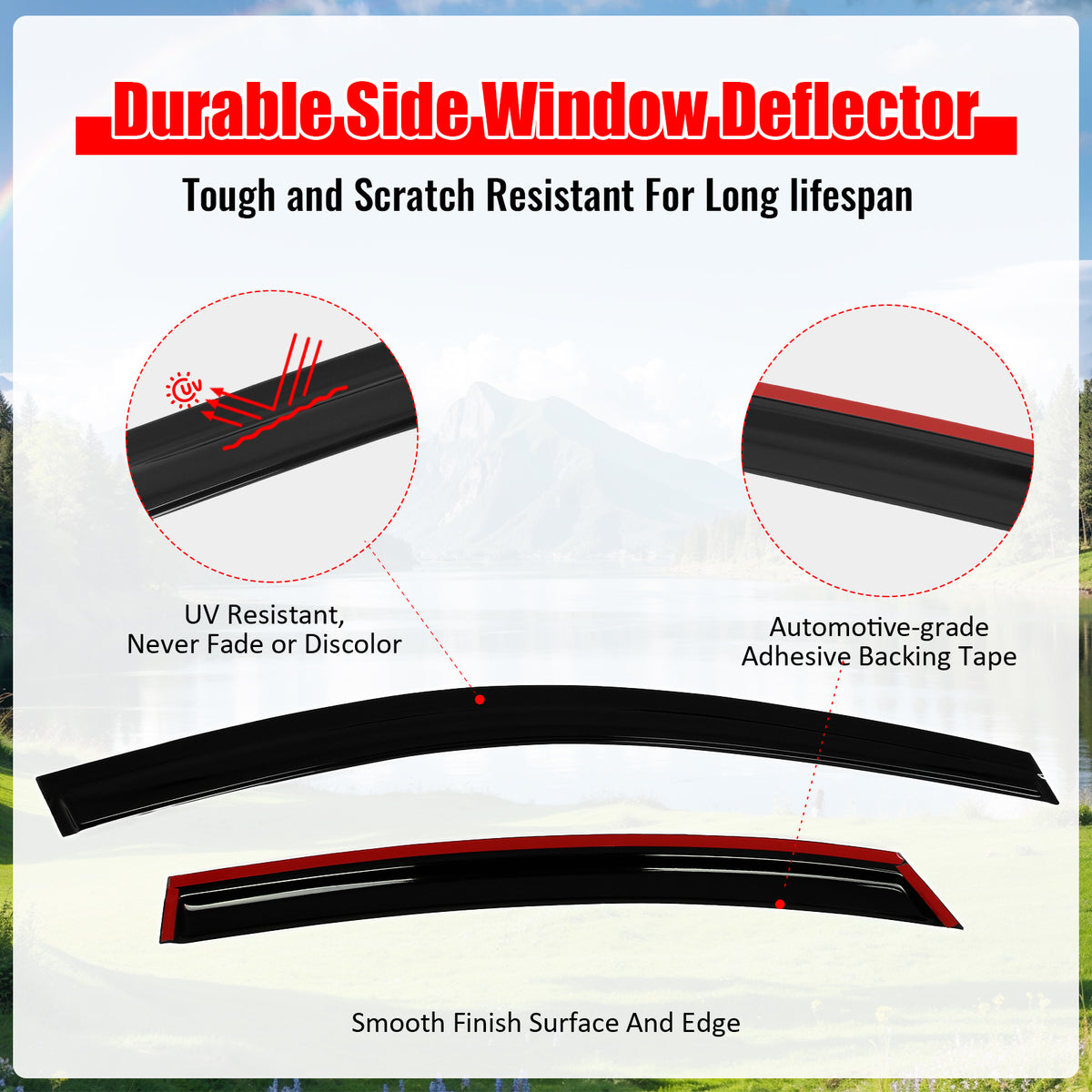 Fits 19-24 Kia Forte Tape on Window Visors Vent Rain Sun Wind Guards Deflectors