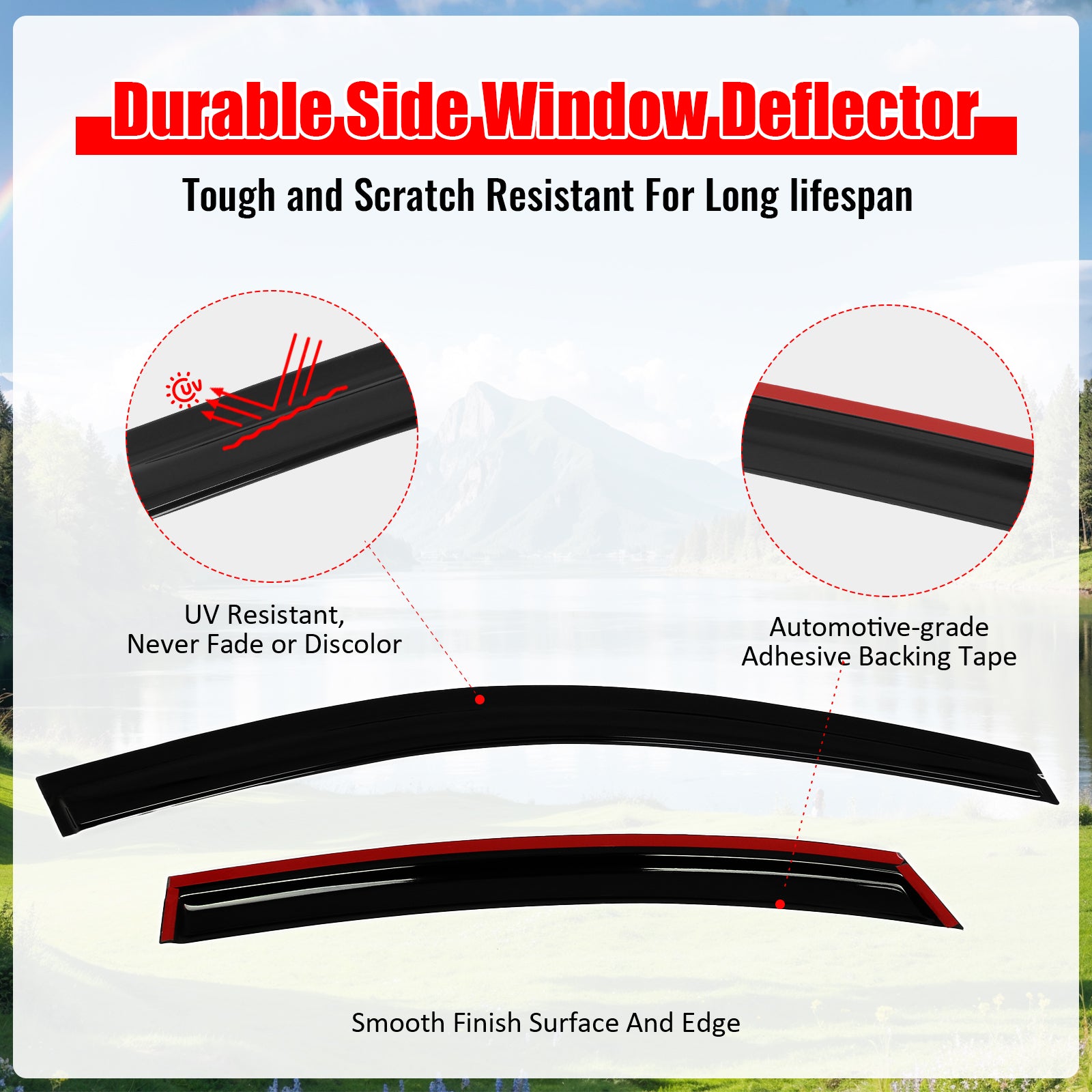 Fits 19-24 Kia Forte Tape on Window Visors Vent Rain Sun Wind Guards Deflectors