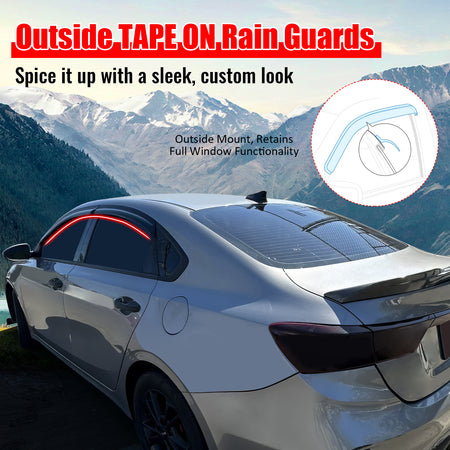 Fits 19-24 Kia Forte Tape on Window Visors Vent Rain Sun Wind Guards Deflectors