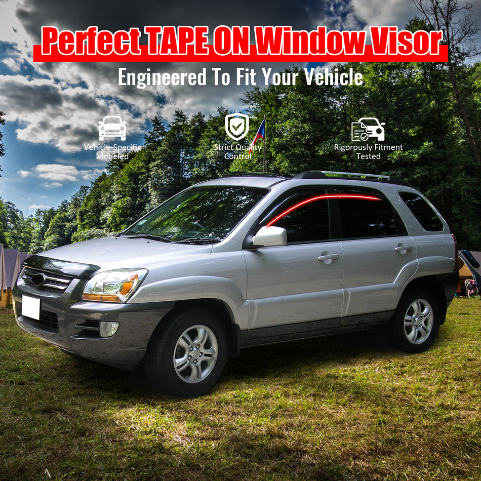 Window Visor Compatible With 2005-2010 Kia Sportage, Slim Style Acrylic Smoke Tinted 4PCS Sun Rain Shade Guard Wind Vent Air Deflector by IKON MOTORSPORTS, 2006 2007 2008 2009