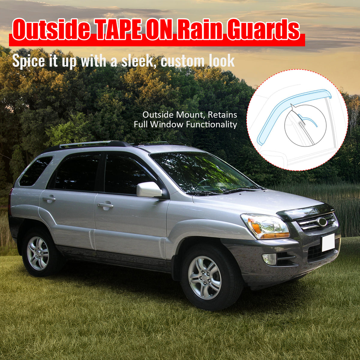 Fits 05-10 Kia Sportage Window Visors Acrylic Sun Shade Rain Guard 4PC Set