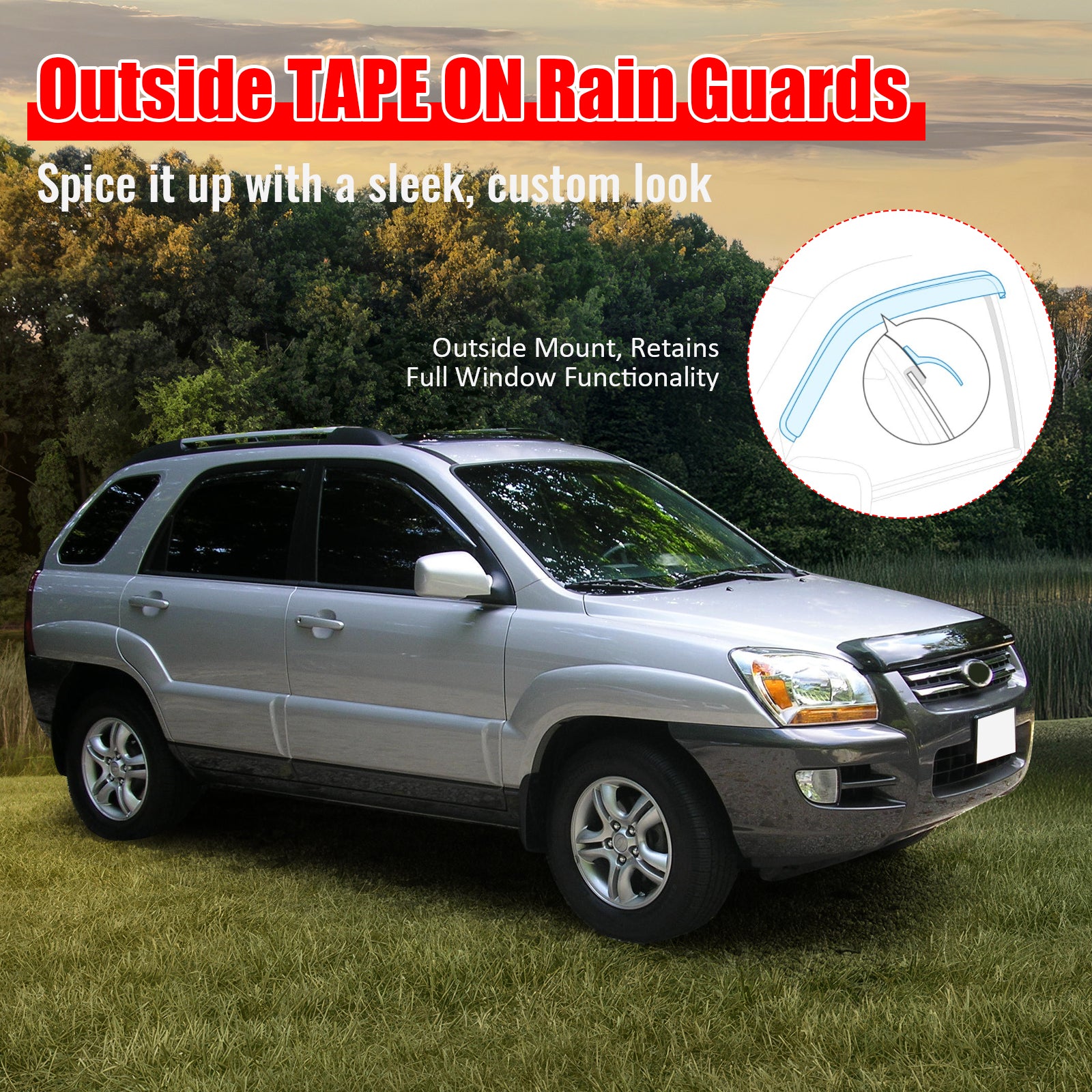Fits 05-10 Kia Sportage Window Visors Acrylic Sun Shade Rain Guard 4PC Set