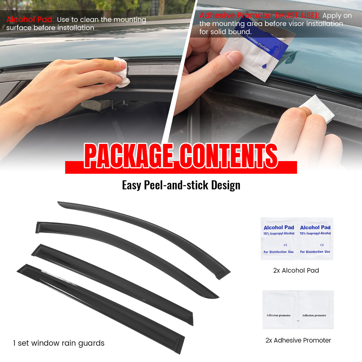 Fits 24-26 Mazda CX-70 CX-90 Window Visors Vent Rain Guards Deflector Tape-On