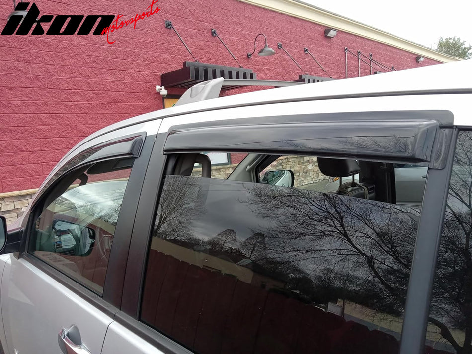 Window Visor Compatible With 2004-2016 Nissan Armada, Acrylic Unpainted Black Sun Rain Shade Guard Wind Vent Air Deflector by IKON MOTORSPORTS, 2005 2006 2007 2008 2009 2010 2011 2012 2013 2014 2015