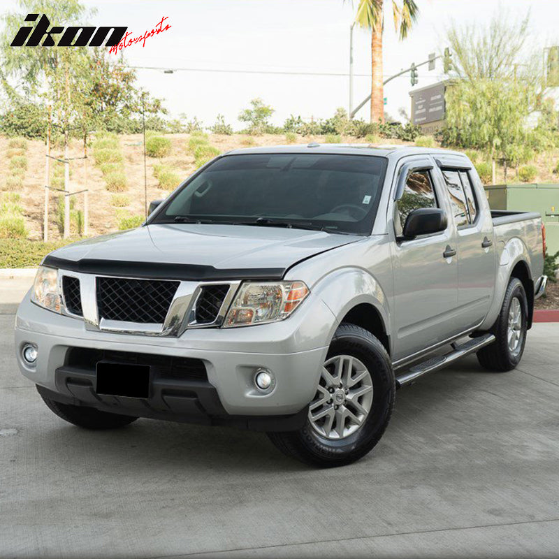 Window Visor Compatible With 2005-2020 Nissan Frontier Double Cab, Acrylic Unpainted Black by IKON MOTORSPORTS