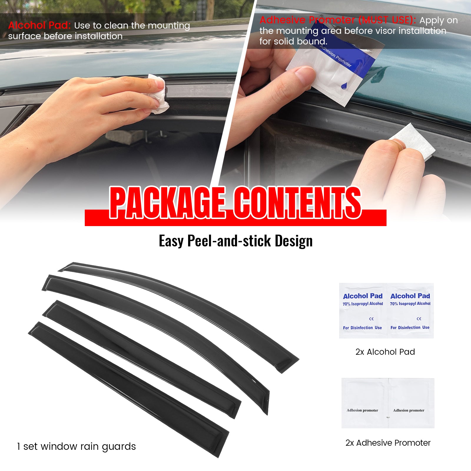 Fits 18-25 Nissan LEAF Window Visors Vent Rain Wind Sun Guards Deflector Tape-On