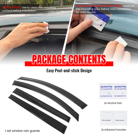 Fits 18-25 Nissan LEAF Window Visors Vent Rain Wind Sun Guards Deflector Tape-On