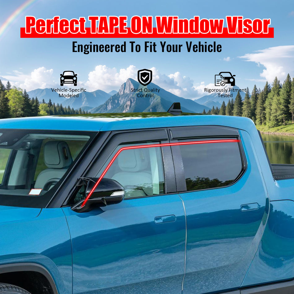 Fit 2022-2026 Rivian R1T Tape on Acrylic Smoke Tinted Window Visors