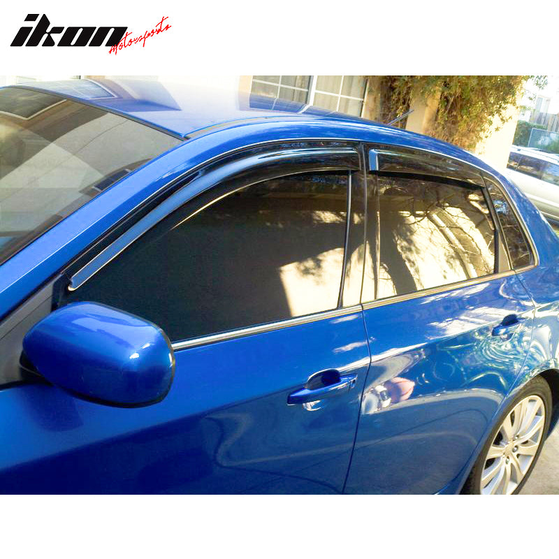 Window Visors Compatible With 2008-2014 Subaru Impreza WRX STI, Smoke Tinted Semi-Transparent Acrylic Sun Rain Deflector 4PC by IKON MOTORSPORTS, 2009 2010 2011 2012 2013