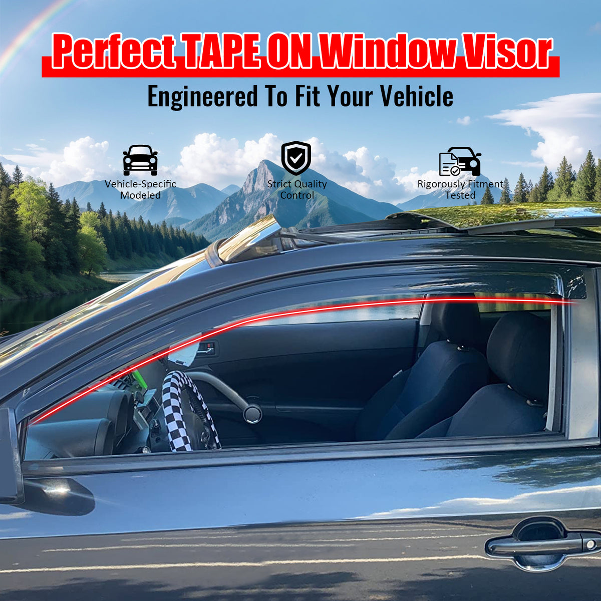 Window Visor Compatible with 2005-2010 Scion TC, Acrylic Unpainted Black Sun Rain Shade Guard Wind Vent Air Deflector by IKON MOTORSPORTS, 2006 2007 2008 2009