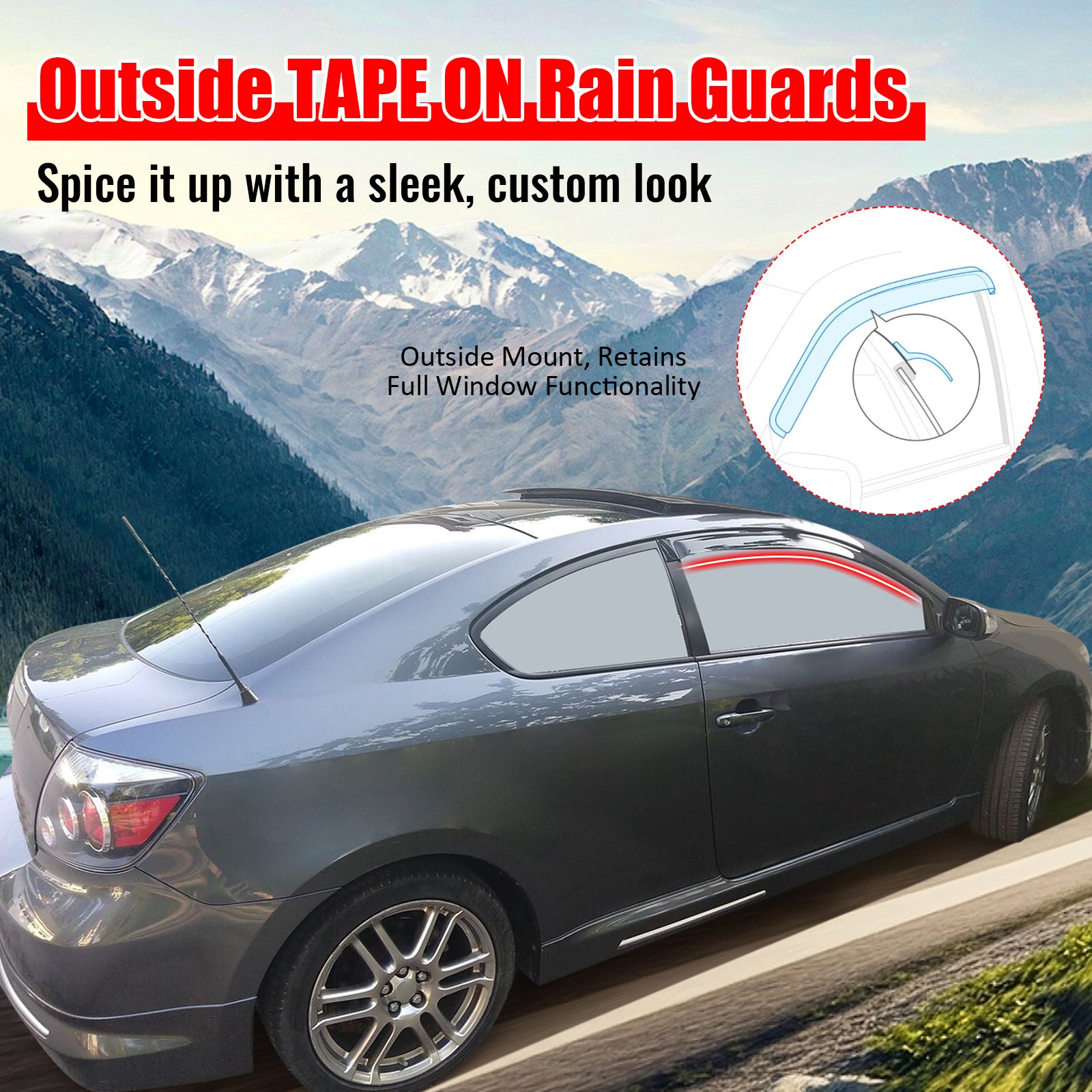 Fits 05-10 Scion TC Acrylic Smoke Window Visor Vent Sun Rain Deflector Guard 2PC