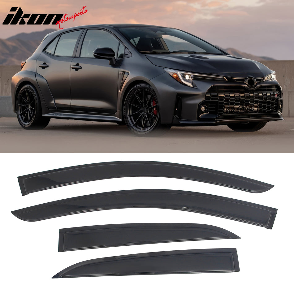 2019-2026 Toyota Corolla Hatchback & GR Corolla Tape-on Window Visors Sun Shades Vent Rain Guards Deflectors Acrylic Smoke/Tinted 4PCS