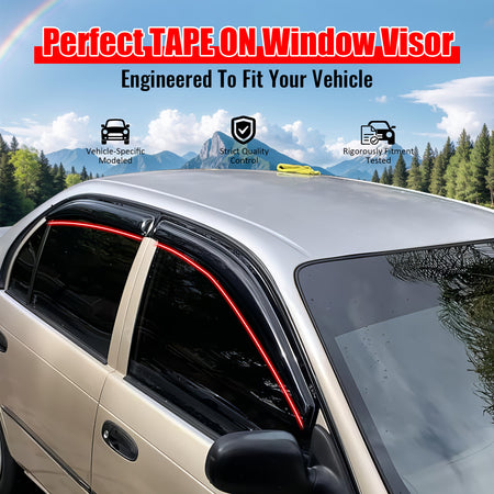 Window Visors Compatible With 1993-1997 Toyota Corolla, Dark Smoke Car Rain Sun Window Shade Guard Visor Smoke by IKON MOTORSPORTS, 1994 1995 1996