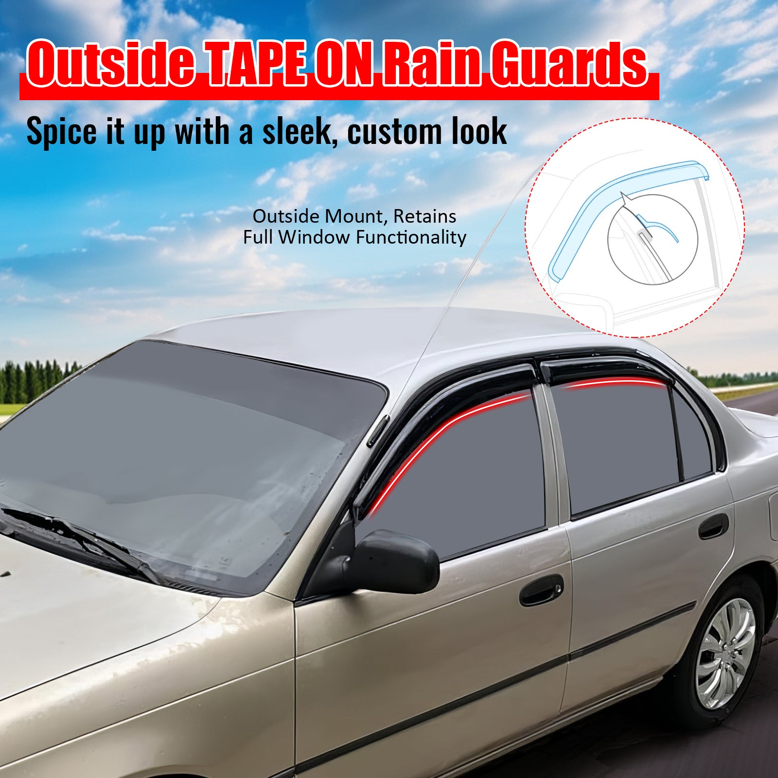 Acrylic Window Visors fits1993-1997 Toyota Corolla Vent Rain Sun