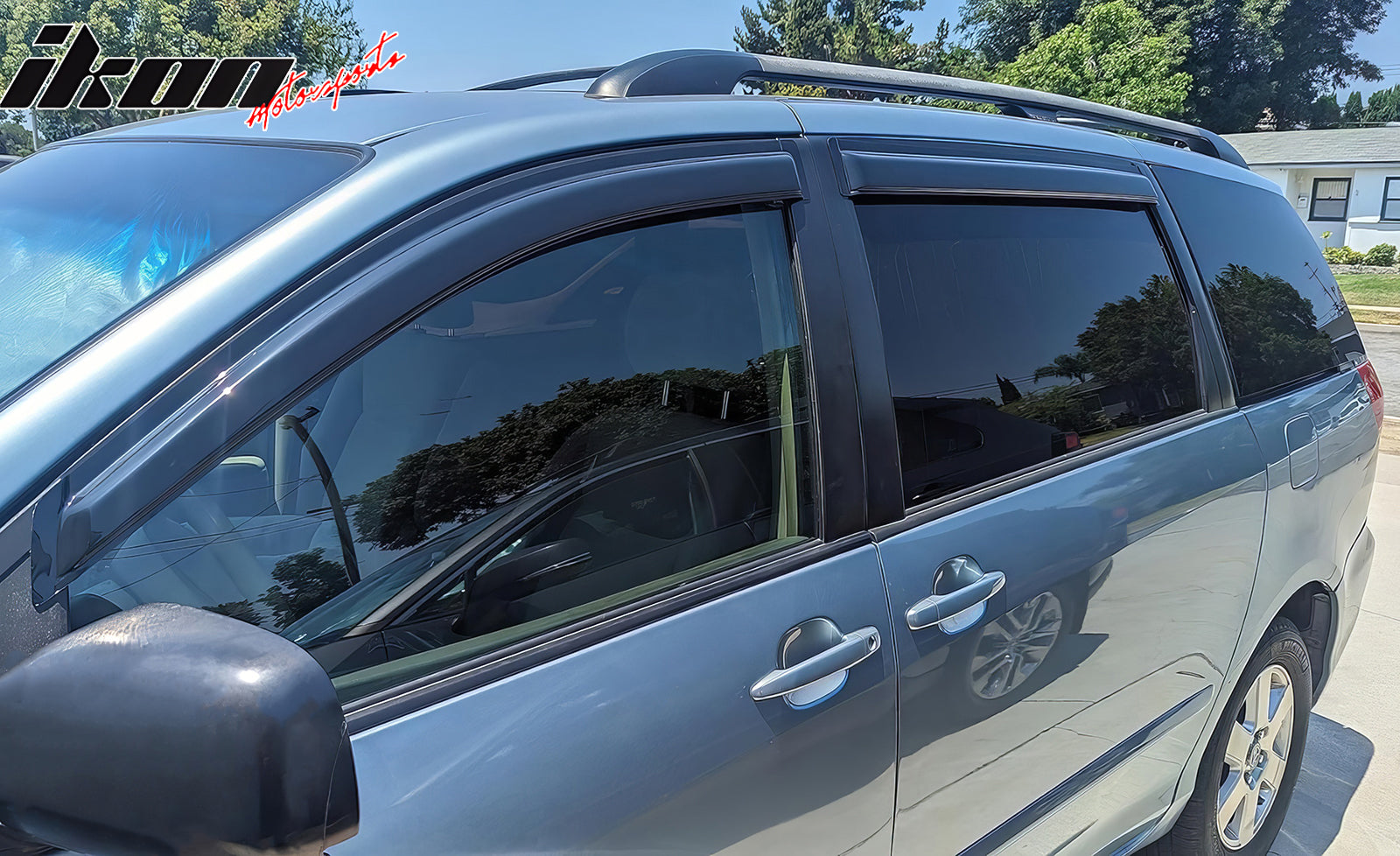 Window Visor Compatible With 2004-2010 Toyota Sienna XL20, Slim Style Acrylic Smoke Tinted Sun Rain Shade Guard Wind Vent Air Deflector by IKON MOTORSPORTS, 2005 2006 2007 2008 2009