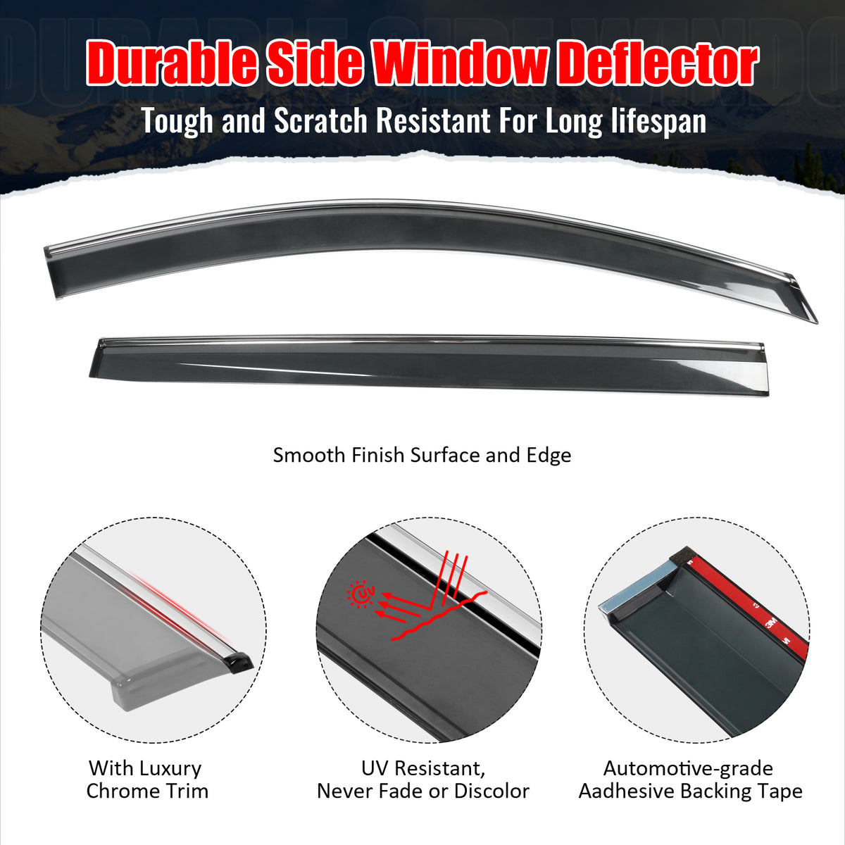Fits 21-26 Toyota Sienna OE Style Window Visors Sun Rain Guards W/Chrome Trim PC
