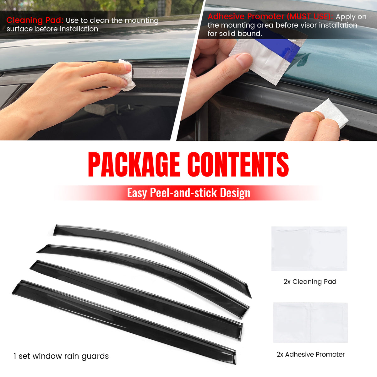 Fits 21-26 Toyota Sienna OE Style Window Visors Sun Rain Guards W/Chrome Trim PC