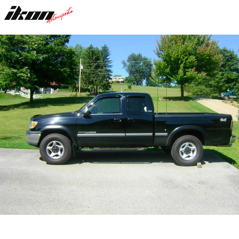 IKON MOTORSPORTS, Window Visors Compatible With 2000-2006 Toyota Tundra Extended Cab, Slim Tinted Acrylic Resistant Shield Cover Wind Sun Rain Guard, 2001 2002 2003 2004 2005