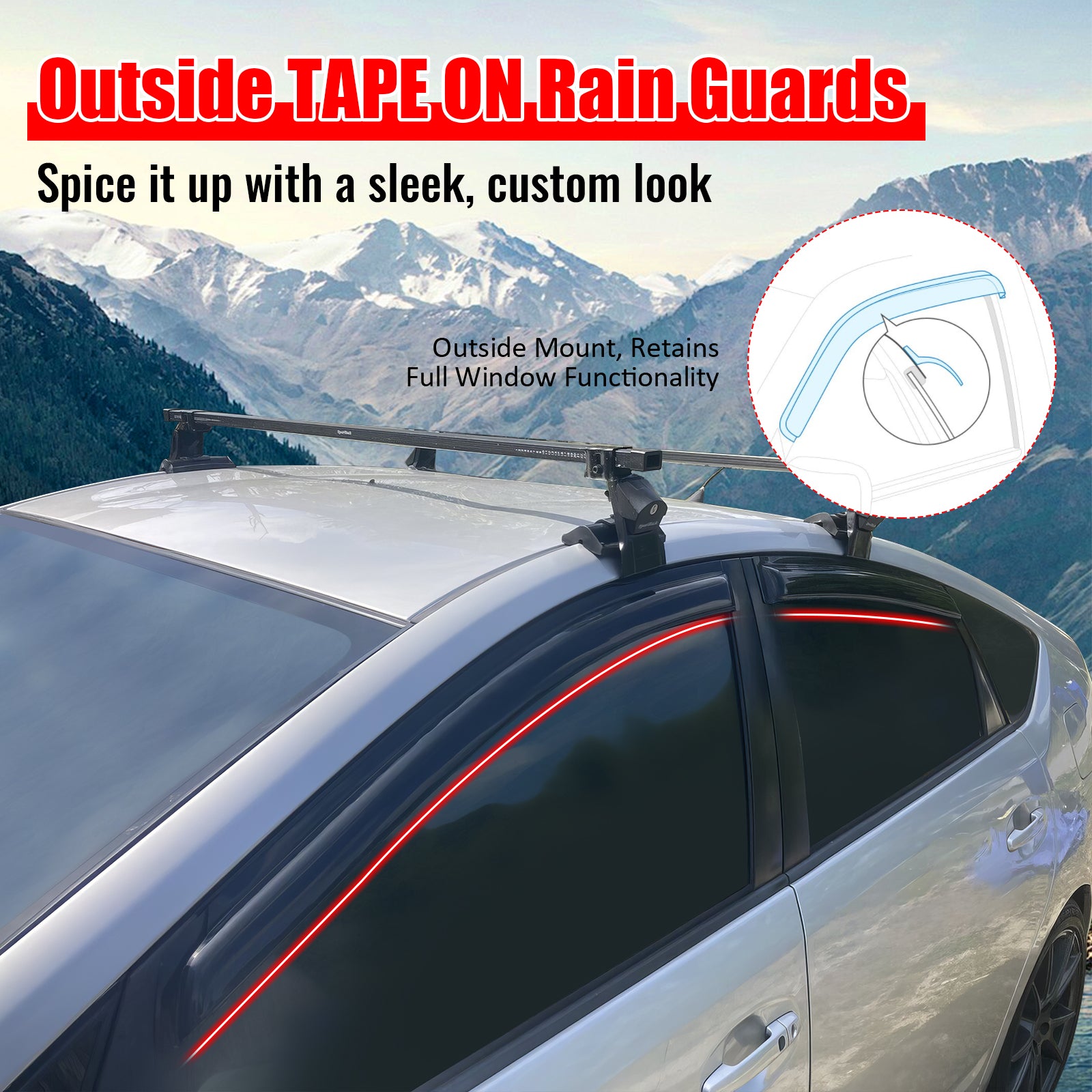 Fits 04-09 Toyota Prius XW20 4PCS Window Visors Sun Guard Rain Deflector Tape-On