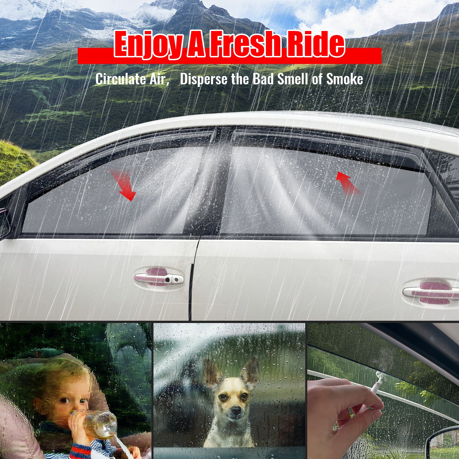 Fits 04-09 Toyota Prius XW20 4PCS Window Visors Sun Guard Rain Deflector Tape-On