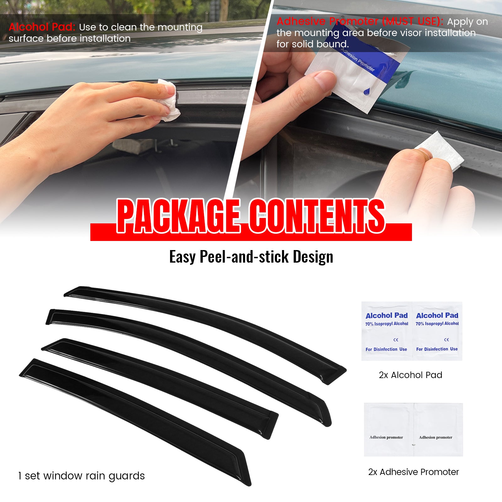 Fits 04-09 Toyota Prius XW20 4PCS Window Visors Sun Guard Rain Deflector Tape-On