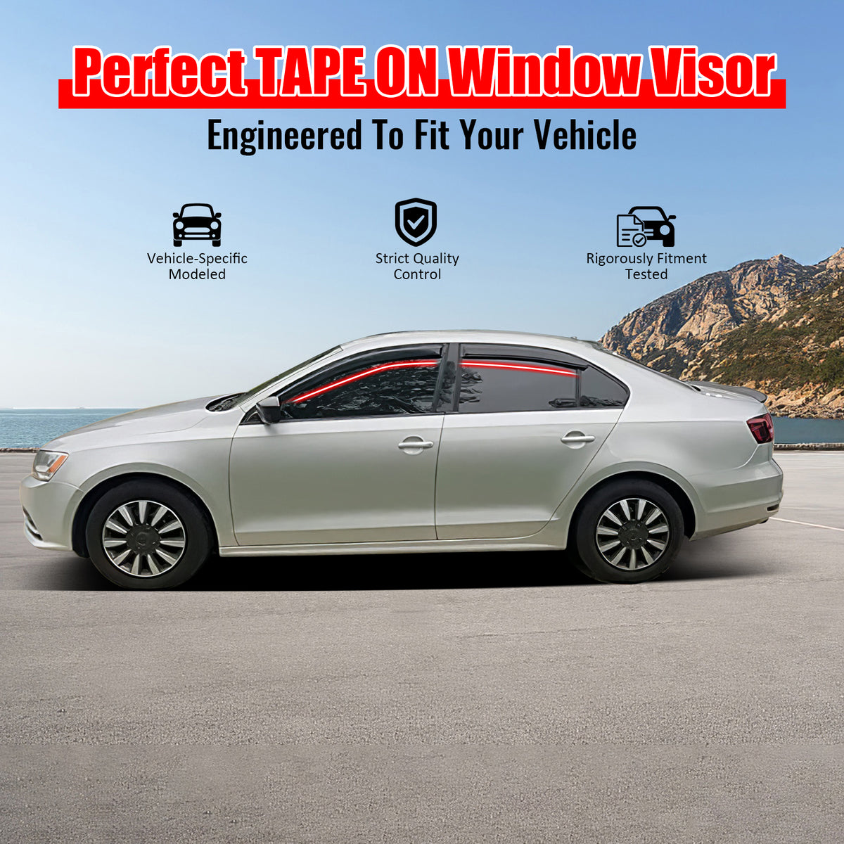 Window Visors Compatible With 2011-2018 Volkswagen Jetta, Dark Smoke Car Rain Sun Window Shade Guard Visor by IKON MOTORSPORTS, 2012 2013 2014 2015 2016 2017