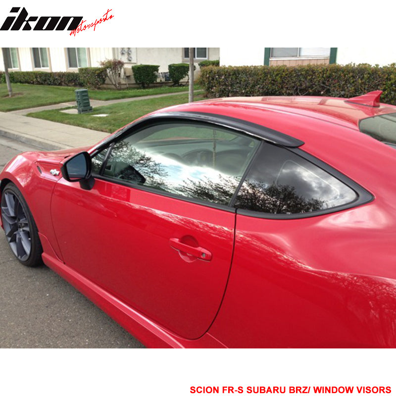 IKON MOTORSPORTS, Window Visors Compatible With 2013-2016 Scion FR-S/2013-2020 Subaru BRZ/2017-2020 Toyota 86, Smoke Tinted Semi-transparent Acrylic Rain Sun Guard Wind Deflector Pair