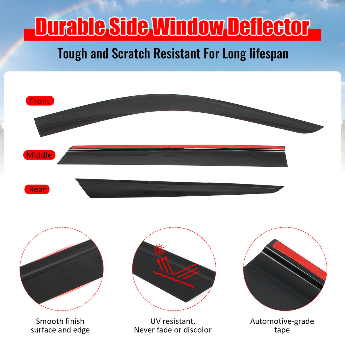 Fits 11-26 Dodge Durango Slim Window Visors Acrylic Sun Shade Rain Guard 6PCS