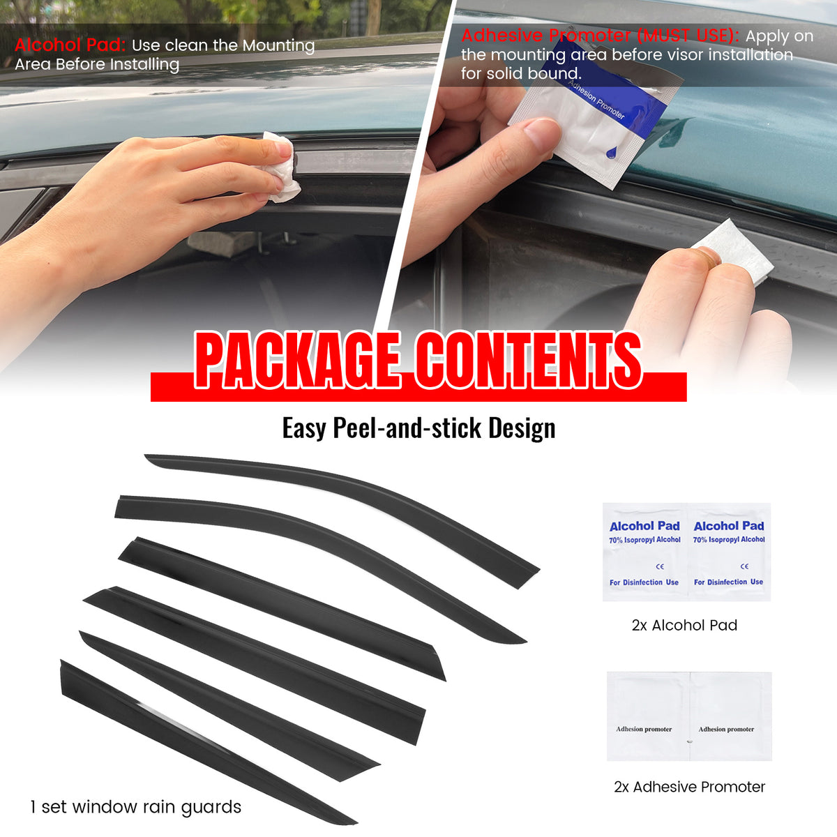 Fits 11-26 Dodge Durango Slim Window Visors Acrylic Sun Shade Rain Guard 6PCS