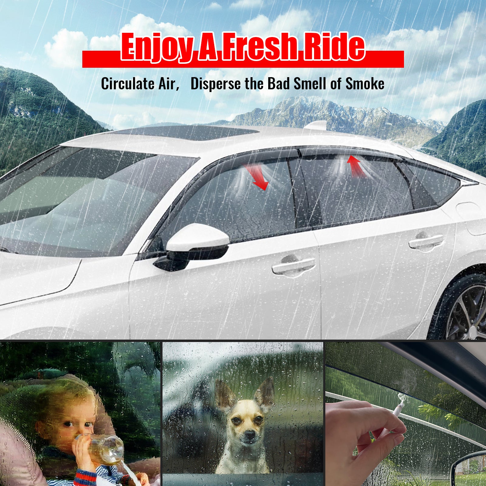 Fits 24-26 Honda Prologue Slim Window Visors Acrylic Sun Shade Rain Guard 6PCS