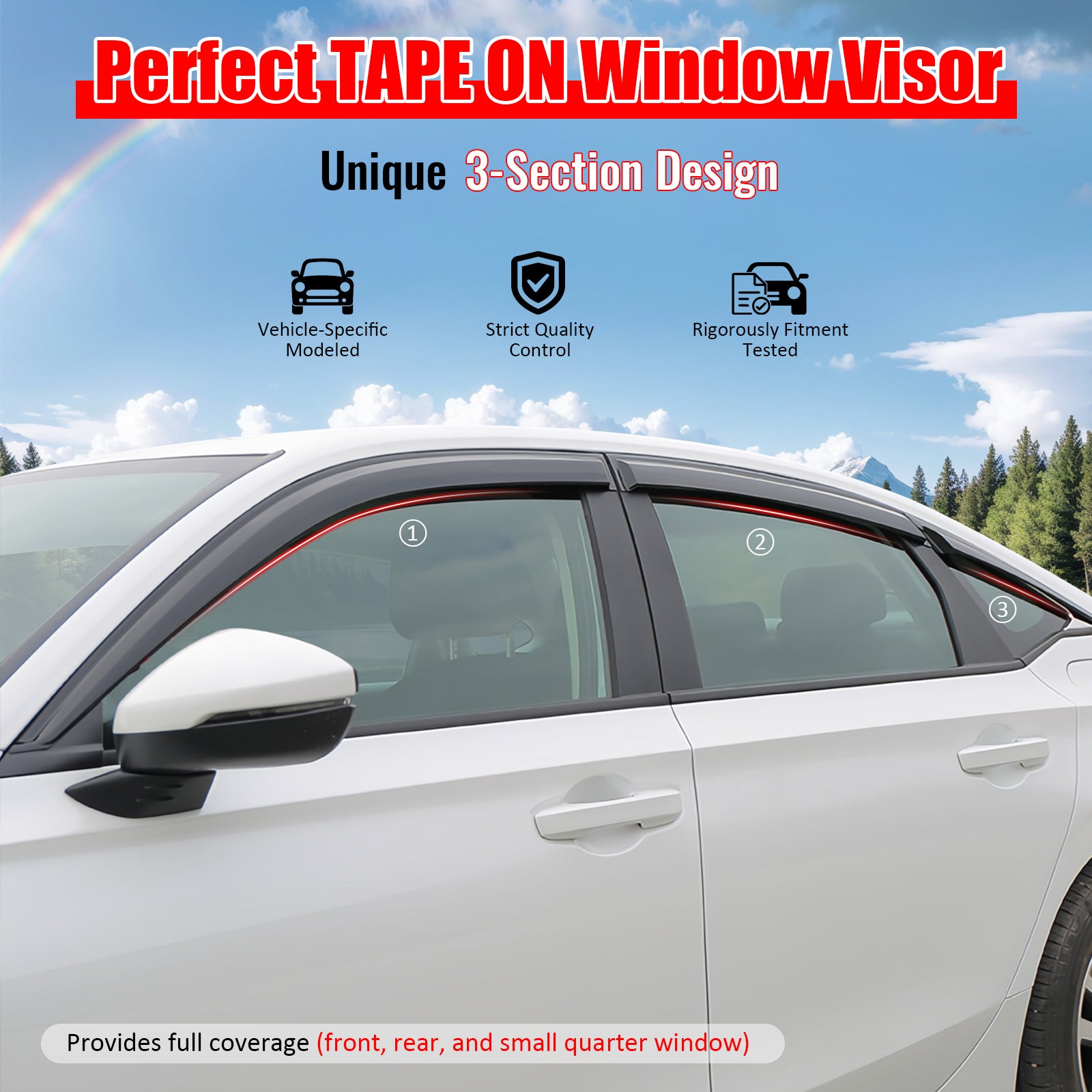 IKON MOTORSPORTS Tape on Window Visors Compatible with 2024-2026 Chevrolet Blazer EV, Slim Style Acrylic Smoke Tinted Rain Guards, Side Window Wind Deflectors 6PCS