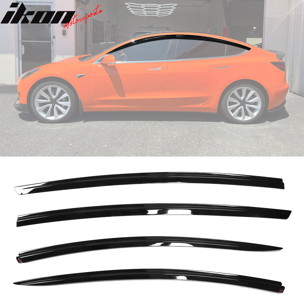 For 17-23 Tesla Model 3 ABS Tape-on Window Visor Sun Rain Guard 4PCS