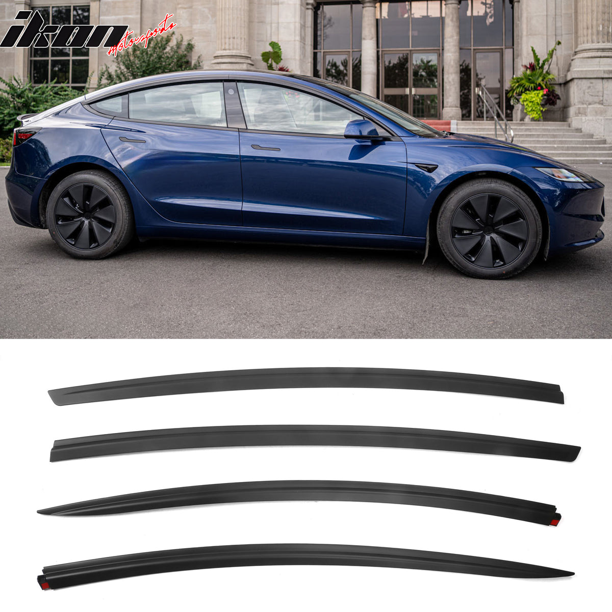For 17-25 Tesla Model 3 ABS Tape-on Window Visor Sun Rain Guard 4PCS