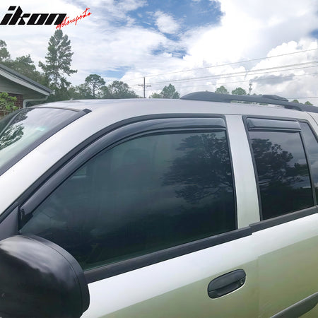 IKON MOTORSPORTS In Channel Window Visors Compatible with 2002-2009 Chevy TrailBlazer & GMC Envoy 2003-2008 Isuzu Ascender 7 Passenger, Slim Style Acrylic Smoke Rain Guards, Side Wind Deflectors 4PCS
