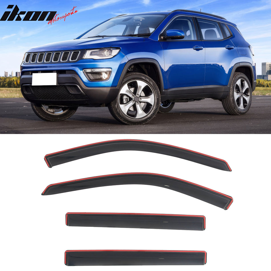 2017-2026 Jeep Compass (Fits 2017 New Body Style Compass MP) In-Channel Window Visors Sun Shades Vent Rain Guards Deflectors Acrylic Smoke/Tinted 4PCS