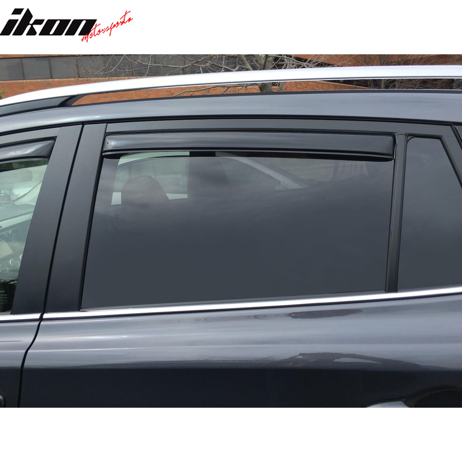 IKON MOTORSPORTS In Channel Window Visors Compatible with 2013-2018 Toyota RAV4, Slim Style Acrylic Smoke Rain Guards, Side Window Wind Deflectors 4PCS
