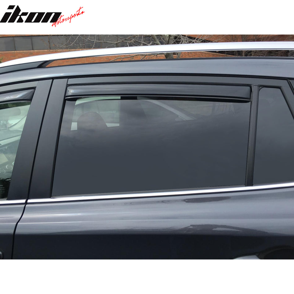 IKON MOTORSPORTS In Channel Window Visors Compatible with 2013-2018 Toyota RAV4, Slim Style Acrylic Smoke Rain Guards, Side Window Wind Deflectors 4PCS