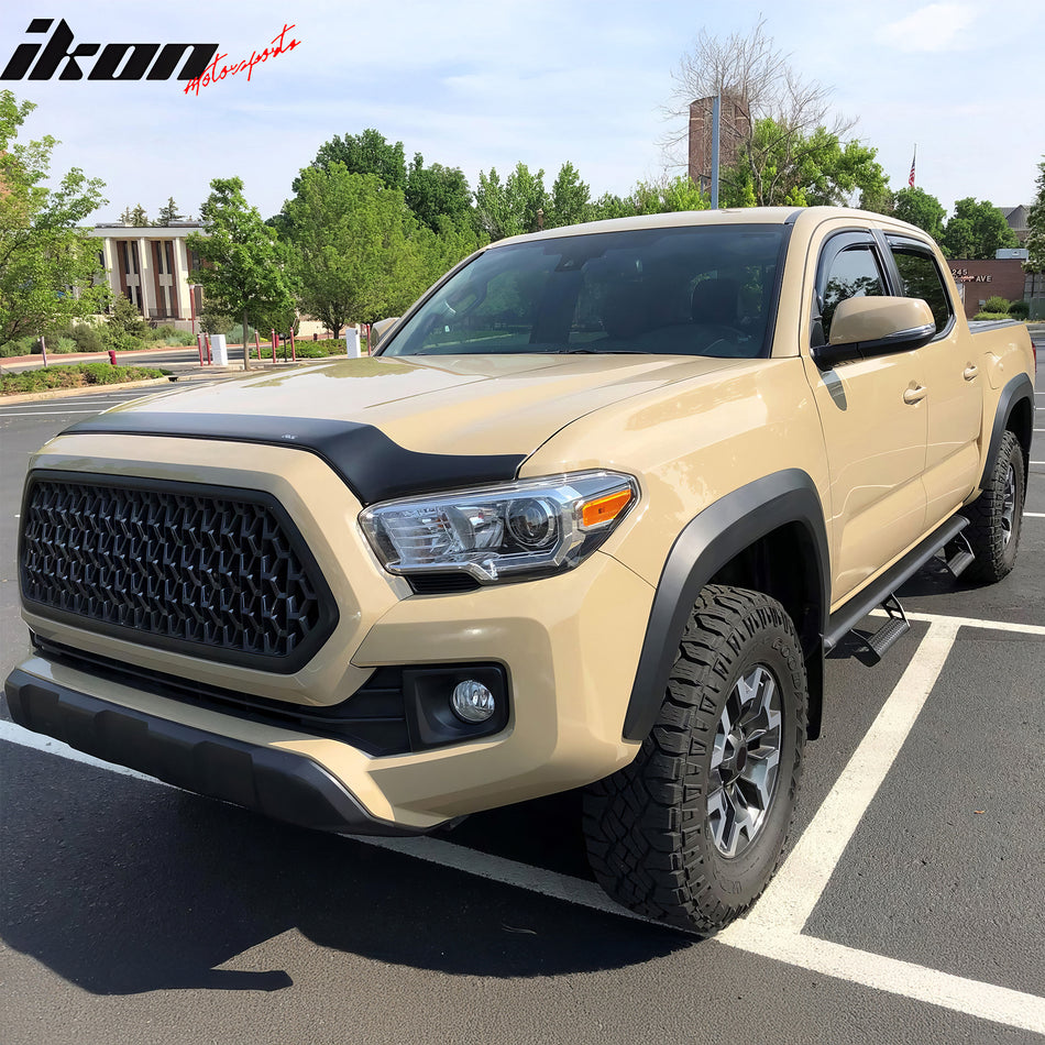 IKON MOTORSPORTS In Channel Window Visors Compatible with 2016-2023 Toyota Tacoma Double Cab, Slim Style Acrylic Smoke Rain Guards, Side Window Wind Deflectors 4PCS
